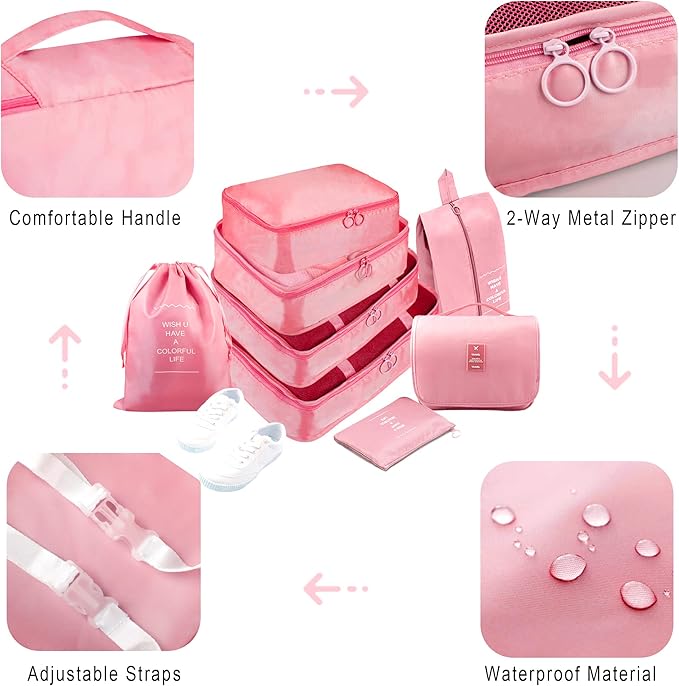 Packing Cubes, 8 Pcs Travel Packing Organizers for Suitcases, Large Capacity Travel Luggage Organizers Set includes 8 Storage