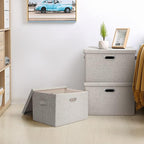 Graciadeco Large 17" 36 Quart Collapsible Stackable Storage Bins with Lids, 5 Packs Beige Linen Fabric Closet Boxes with Lids