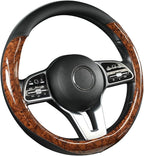 Wood Grain Steering Wheel Cover Microfiber Leather Breathable Anti Slip Universal Protector 14.5-15 inch Car Interior Accesso