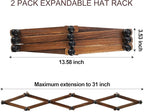 WGFKVAS 2 Pack Accordion Hat Rack for Wall - Expandable Coat Rack & Wall Mounted Hat Holder - Wooden Wall Hanger with 10 Peg 