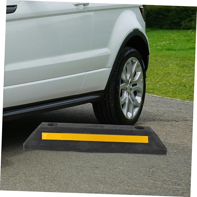 Happyyami Heavy Duty Rubber Parking Curb with Reflective Film Garage Car Stopper Compact Anti-Cracking Wheel Guide for Indoor Outdoor Parking Aids