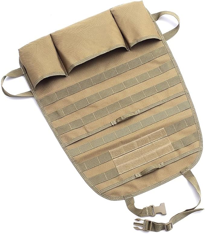 Car Seat Back Organizer, Tactical Molle Nylon Vehicle Panel Universal Fit Car Backseat Cover Protector (Olny Tan molle seat organizer)