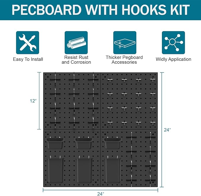 Peg Board Kit, Includes Pegboard and Accessories,with Hooks and Bins,Peg Board Wall Organizer for Office,Ornaments Display,Cr