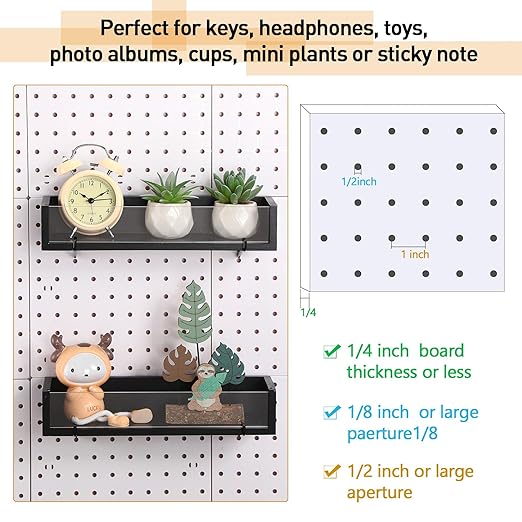 Marsui 2 Pcs Pegboard Shelf Wood with Acrylic 12.2 x 3.94 Inch Display Shelves Brackets with Metal Hooks Heavy Duty Pegboard 