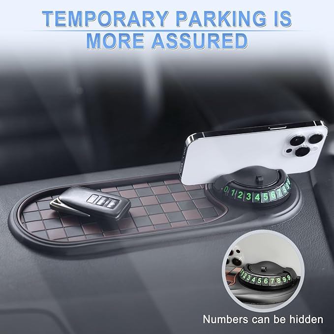 LivTee Multifunction Car Anti-Slip Mat, 360° Rotatable Multifunctional Car Dashboard Mobile Phone Holder with Temporary Parki
