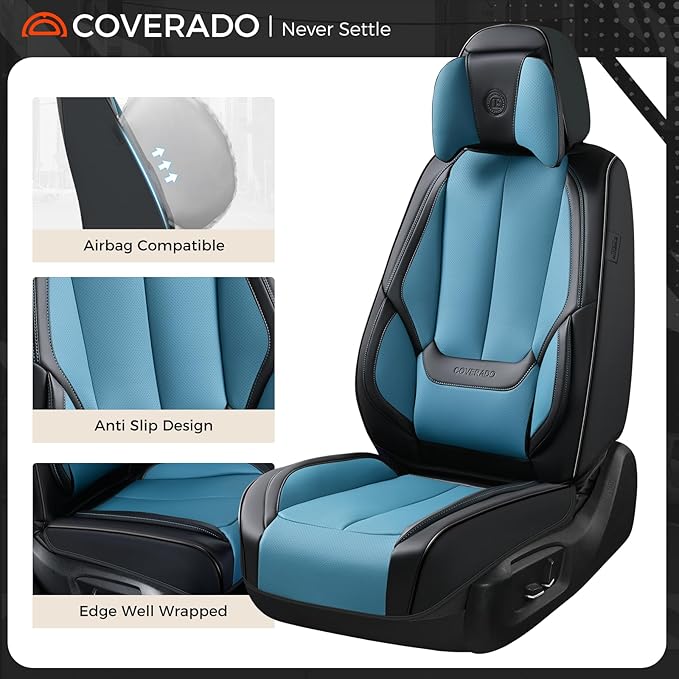Coverado Seat Covers Full Set, Seat Covers for Cars, 5 Seats Waterproof Nappa Leather Car Seat Covers with Head Pillow, Seat 