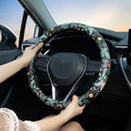 Flowers and Strawberries Steering Wheel Cover Auto Leather Steering Wheel Protector, Anti-Slip, Breathable, Absorbing Sweat, Universal Car Accessories 14.5–15 inch,Fit for Most Car, Trucks, SUV