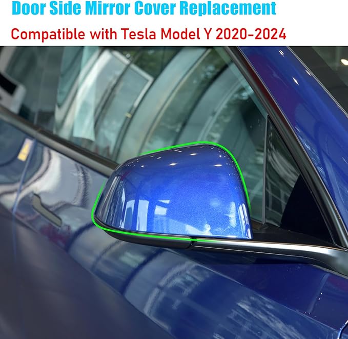 Jaronx Compatible with Tesla Model Y Side Mirror Cover Replacement 2020 2021 2022 2023 2024, Right Passenger Side Blue Door Wing Rearview Mirrors CoverCap for Tesla Model Y Accessories