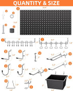 INCLY 158PCS Metal Pegboard Wall Organizer, 48x24 Inch Black Pegboard Panels Tool Organizer Kit with Accessories Hooks and Bi