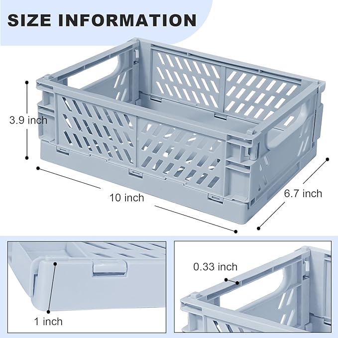 Small Pastel Plastic Storage Bins 2Pcs Foldable Pastel Crates Plastic Basket Colorful Storage Containers Baskets for Classroo