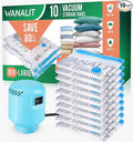 WANALIT Vacuum Storage Bags with Electric Pump, 10 Pack Large Size（32"x 22"） Reusable Compression Space Saving Bag for Clothe