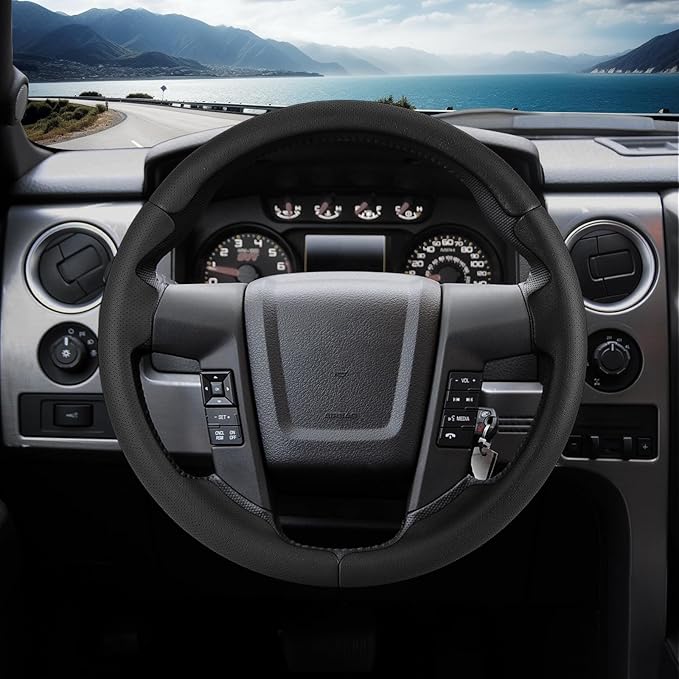 Steering Wheel Cover for Ford F150 2009-2014/ Ford Expedition 2015-2017, Car Steering Wheel Cover Protector Accessories for Ford (Black)