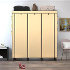 Portable Wardrobe with 10 Storage Racks and 2 Hanging Poles 6 Side Pockets Fleece Cover, Size 130 x 45 x 172 cm, Bedroom Clos