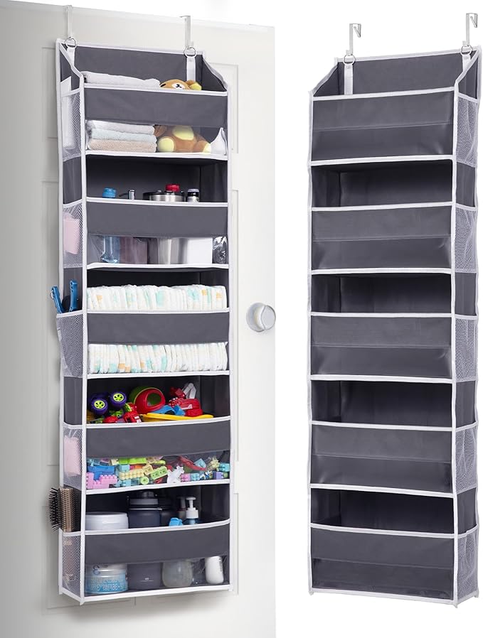 ULG 1 Pack Over Door Organizer with 5 Large and 10 Mesh Side Pockets, 44 lbs Weight Capacity Hanging Storage with Clear Windo