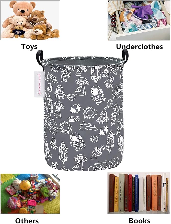 QUEENLALA Large Storage Basket,Laundry Hamper/Bathroom/Home Decor/Collapsible Round Storage Bin,Boys and Girls Hamper/Boxes/C