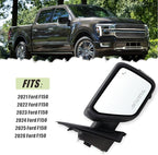 Right Passenger Side Mirror Fits 2021-2026 Ford F150 With Power Folding Heated Blind Spot Turn Signal Puddle Light Temperature Sensor Memory Camera Matte Black Replace#ML3Z17682FF5YGY(18+1Pins)