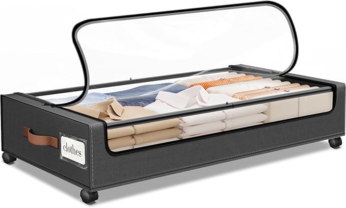 Under Bed Storage with Wheels 1Pack Storage Containers with Clear Window&Label Under Bed Drawers Rolling Under Bed Storage fo