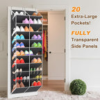 UVIAHOMI 20-30 Pairs Over the Door Shoe Organizer, Clear Pockets Hanging Shoe Storage for Closet, 10-Tier Door Shoes Rack, Ha