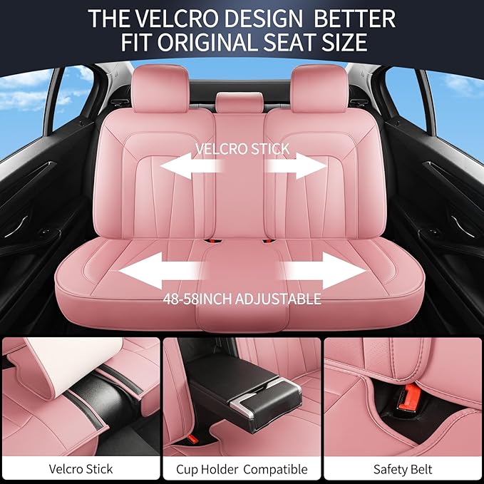 Pink Car Seat Covers,5 Seats Universal Seat Covers for Cars,Luxury Leather Comfortable Automotive Car Seat Protector Universa