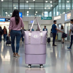 Expandable Foldable Duffel Bag with Detachable Wheels, 64L Large Capacity Rolling Travel Duffle Bag, Lightweight Carry on Luggage with Spinner Wheels, Weekend Gym Tote Bag (Light Purple)
