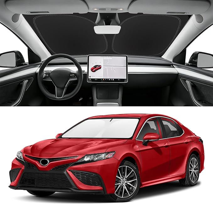 Custom Fit Windshield Sun Shade for Toyota Camry 2018-2024, Foldable Car Sunshade Accessorie with Storage Bag, UV & Heat Reflector, Keep Your Car Cooler