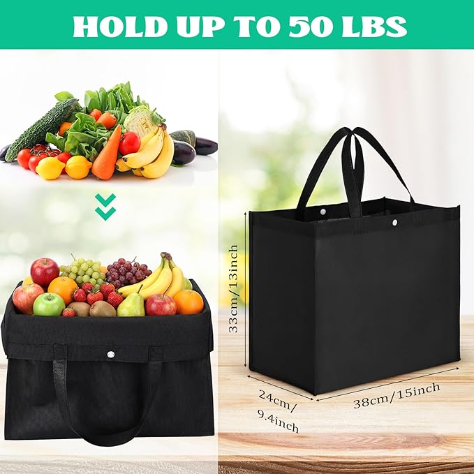 Zhehao 60 Pcs Reusable Grocery Shopping Bags Large Foldable Gift Tote Non Woven Fabric Bags with Handle and Plastic Button for Birthdays, Bridesmaids, Party Favors, 15 x 9.5 x 13 Inch (Neutral Colors)
