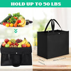 Boao 48 Pack Reusable Grocery Bags 13''L x 9.4''W x 15''H Large Foldable Shopping Tote Bag Non Woven with Handle and Button