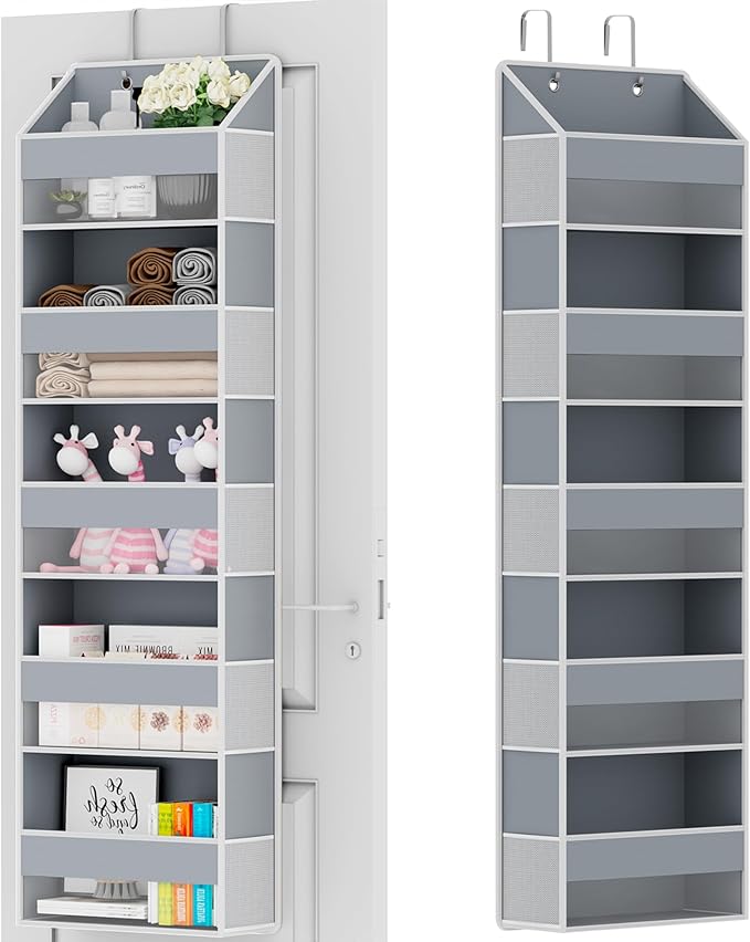 Over The Door Organizer - Over Door Storage Organizer with 5 Large Pockets & 10 Mesh Side Compartments - Heavy-Duty Hanging S