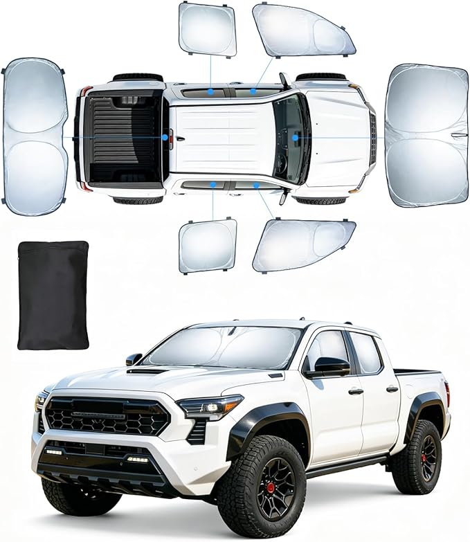 Sun Shades for Toyota Tacoma 2024-2026 Windshield Sunshade Accessories Full Window Shades for Tacoma Front Rear Side Window Covers Fixed with Inserts Sun Visor Blocker Privacy Car Keep Car Cool 6 PCS