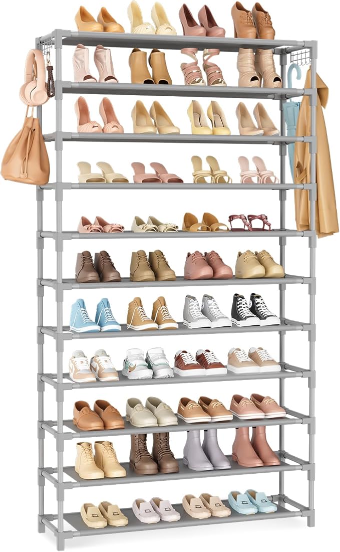VILICK 11 Tiers Tall Wide Shoe Rack 55 Pairs Large Capacity Sturdy Durable Shoe Rack for Closet Metal Shoe Organizer Shelf wi