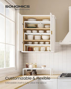 SONGMICS Spice Racks, Set of 4 Expandable Kitchen Countertop Shelves, Small Cupboard Organizers, Metal, Space-Saving Tabletop