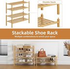 2 Tier Bamboo Shoe Rack Storage Organizer for Closet, Multifunctional Stackable Free Standing Shoe Shelf Organizer for Small 