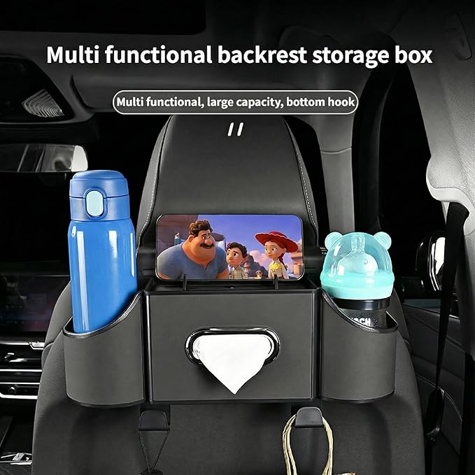 4-in-1 car organizer back seat, Multi-Pocket backseat car cup holder, Universal back seat cup holders for cars, car organization, for Travel & Daily Use (BLACK)