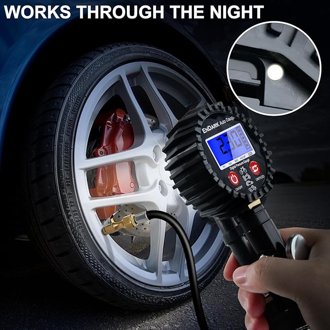 Digital Tire Pressure Gauge with Inflator: ENDARK 250 PSI Air Compressor Attachment Inflation Gun with Heavy Duty 360° Air Chuck & Extended Hose and Quick Connect Coupler