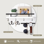 Nekon Rustic Wall Mount Key Organizer, 11.8 Inch Rack with Shelf and 6 Hooks, Circular Wooden Key Hanger for Entryway Hallway