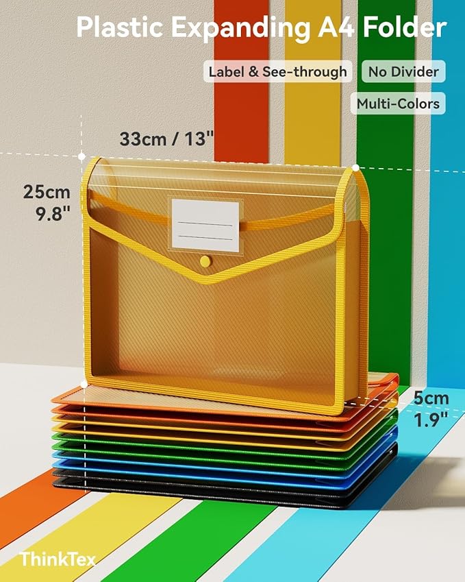 ThinkTex Plastic Expanding File Folder, Transparent envelopes with Snap Closure,No Dividers,Large Capacity,Document Organizer