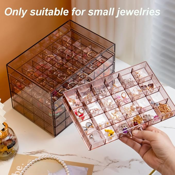 YUFONG Earring Storage Box Organizer, Acrylic Jewelry Storage Box Holder 5 Drawers Transparent Jewelry Display Stand with 120