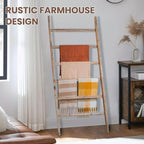 Blanket Ladder Shelf 6.4FT, 38 inch Wide Solid Wooden Blanket Ladder for Living Room, 6-Layer Farmhouse Rustic Towel Rack for
