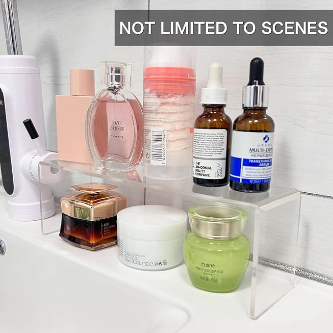2 Pack Acrylic Medicine Cabinet Organizer, Narrow Bathroom Mirrior Cabinet Storage Shleves, Clear Acrylic Risers for Vanity, 
