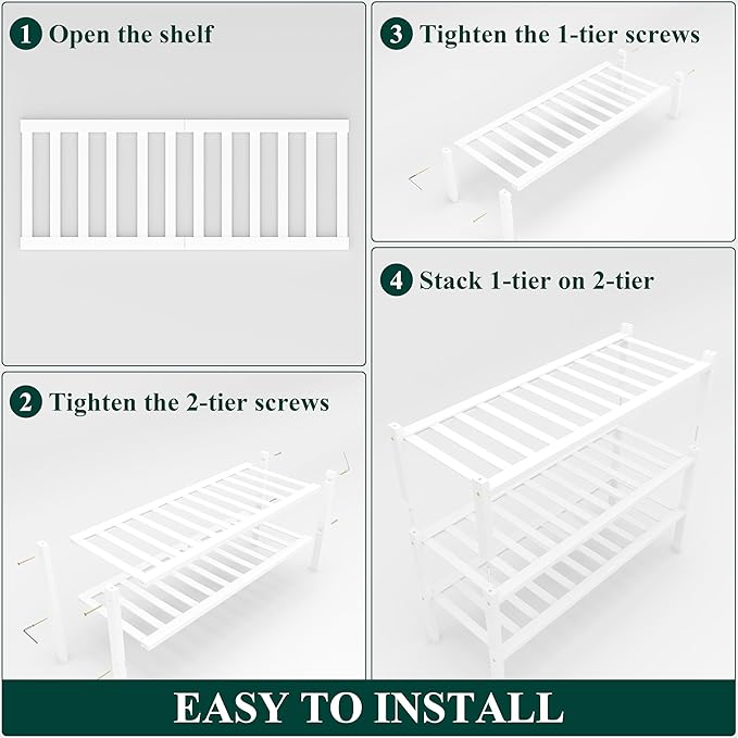 Smiry Shoe Rack, 3 Tier Thick Bamboo Shoe Organizer, Stackable Free Standing Wooden Shoe Storage Shelf for Closet, Entryway, 