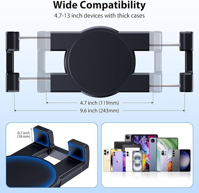 CreaDream Aluminum Tablet Mount for Truck, Tablet Holder for Car, Angle Adjustable with Drill Base, iPad Car Holder for Dashboard, Wall, Boat, Vehicle, Compatible with 4.7"-13" Tablets, iPads, Phones