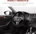 Sun Walker Leather Car Steering Wheel Cover, 15" Anti-Slip Crocodile Pattern Wheel Protector with Rose Grain, Comfortable Gri