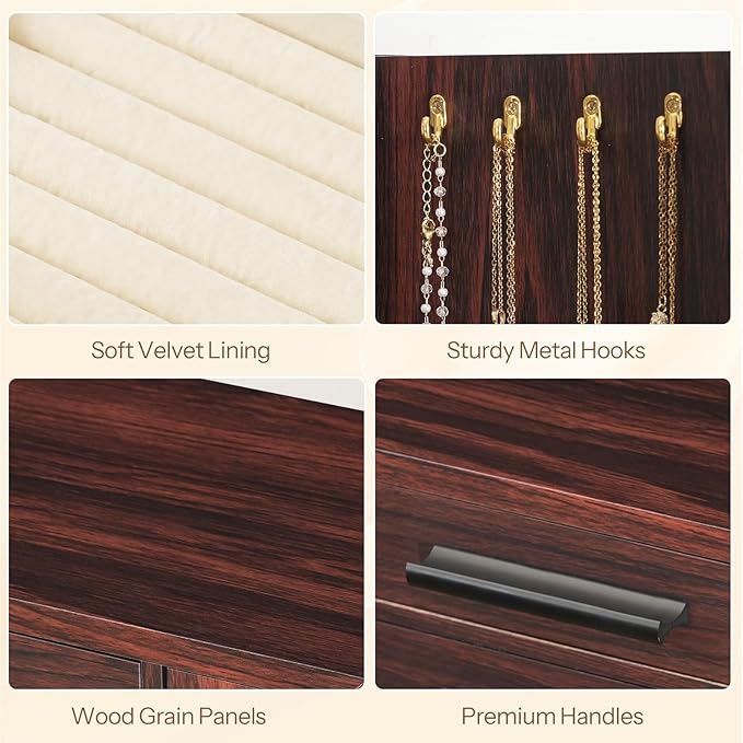HOOBRO Jewelry Box for Women, Wooden Jewelry Organizer with Transparent Window, 4-Layer Jewelry Organizer Box, Jewelry Holder