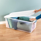 Sterilite 12-Pack Latching Box, Under Bed Storage Bins with Lids, Clear Plastic, 106 Quart - Heavy-Duty Organizing Containers
