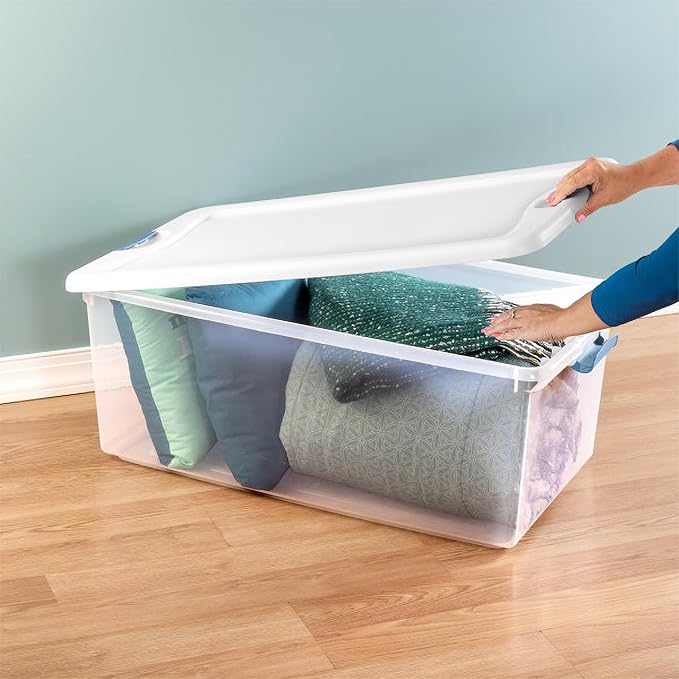Sterilite 16-Pack Latching Box, Under Bed Storage Bins with Lids, Clear Plastic, 106 Quart - Heavy-Duty Organizing Containers