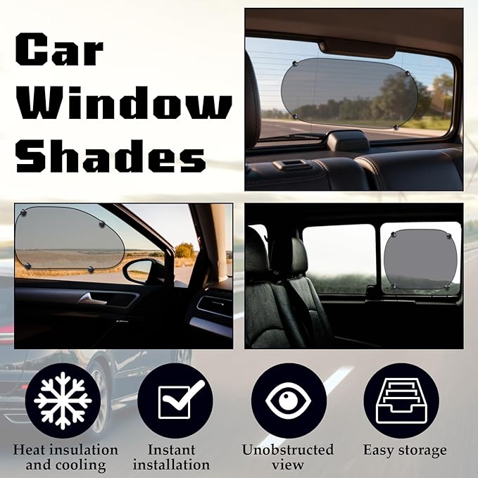 6 PCS Universal Car Shades for Side Windows,Suction Cup Design,Car Window Shades Set,Sedan Sunshade for to UV Rays, Easy Install, Fit Most of Cars,(2 Slanted +2 Side+1 Rear+1 Front Shade)