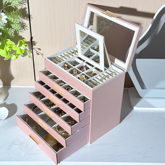 BOOVO Jewelry Boxes for Women, White and Black 6 Layer Large Jewelry Box for Necklace, Bracelet, Earrings, Rings Storage, Jew