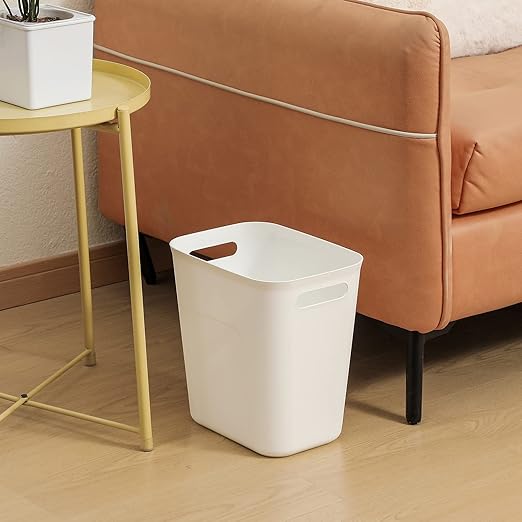 UUJOLY Plastic Trash Can Wastebasket, Garbage Container Basket for Bathrooms, Kitchens, Offices, Kids Rooms, White, 3.5 Gallon, 2 Pack