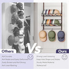 SWTYMIKI Over Door Hat Organizer - 3 Tier Wall Mounted Hat Rack with 2 Adjustable Metal Basket and 3 Hooks, Hanging Baseball 
