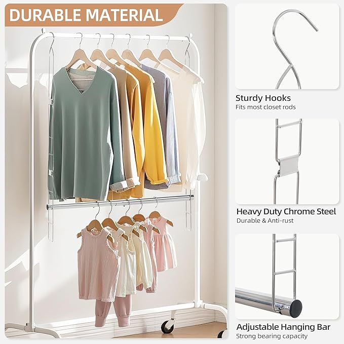 STORAGE MANIAC Hanging Closet Rod, Adjustable Width and Height Closet Hanging Organizer, Space-Saving Clothes Hanging Bar, Cl